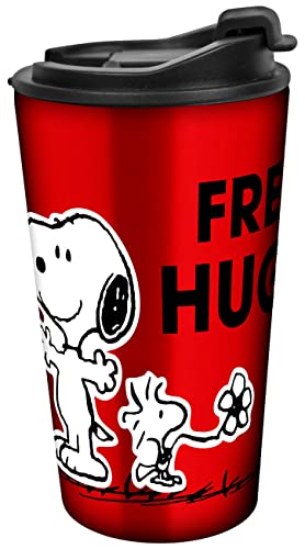 GEDA LABELS Coffee to go Iso-Becher Peanuts Free Hugs 350ml, Rot