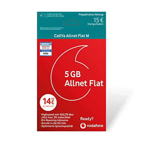 Vodafone CallYa Allnet Flat M + 15 Euro Startguthaben Prepaid Sim Karte ohne Vertrag im D2-Netz
