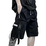 XYXIONGMAO Techwear Cargo-Shorts für Herren, Cyberpunk, Hip-Hop, Gothic, japanische Streetwear, Techwear, taktische Gothic-Hose, Schwarz, Mittel