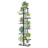 ZZBIQS Blumenständer Metall mit 8 Ebenen, 141cm Blumentreppe Modern Pflanzentreppe für innen und außen Garten Balkon, Blumenregal Mehrstöckig (Dunkelgrau)