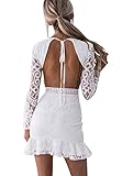Loalirando Damen Schönes Spizenkleid Etuikleid Rückenfrei Kleid Festlich Hochzeitkleider Kurz Weiß (S, Weiß)