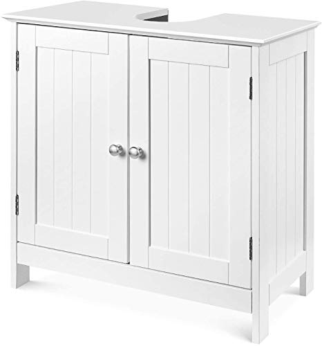 Waschbeckenunterschrank Unterschrank Waschtischunterschrank mit 2 Türen freistehend Badschrank verstellbar für Badezimmer Küche aus Holz weiß 60x60x30cm