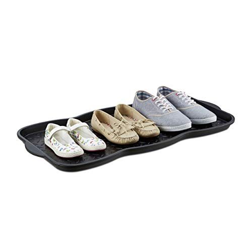 Relaxdays Schuhabtropfschale groß, Kunststoff Schuhablage f. 6 Schuhe, Profil Schmutzfang HBT: 3 x 75 x 38 cm, schwarz