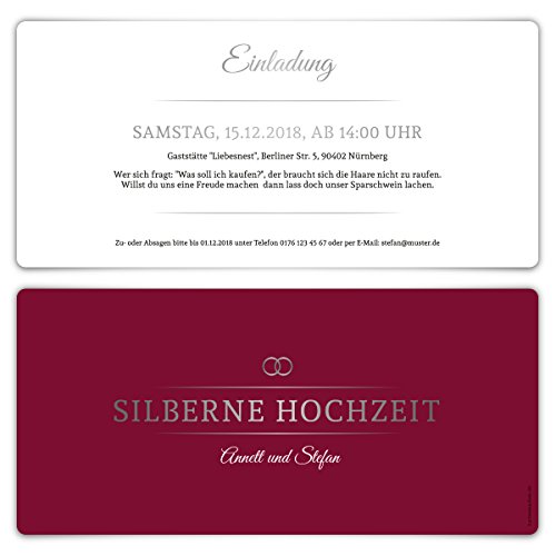 30 x Silberne Hochzeit Einladungskarten Silberhochzeit Einladungen 25 Jahre - Burgunder Silber