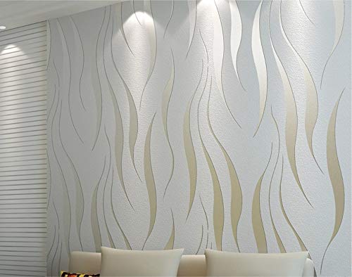 Tapete einfache moderne 3D geprägte Welle Vliestapete Wohnzimmer Schlafzimmer TV Hintergrundwand, 0.53m X 10m, silbergrau