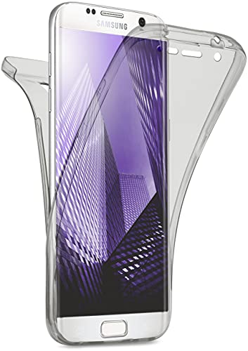 moex Double Case für Samsung Galaxy S7 Edge Hülle Silikon Transparent, 360 Grad Full Body Rundum-Schutz, Komplett Schutzhülle beidseitig, Handyhülle vorne und hinten - Grau