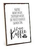 TypeStoff Holzschild mit Spruch – Kaffee – im Vintage-Look mit Zitat als Geschenk und Dekoration zum Thema Aufstehen, Frühstück, Energie - HS-00253