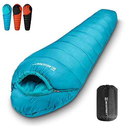 Bessport Schlafsack 3-4 Jahreszeiten Wasserabweisend Winter Mumienschlafsack Temperatur 0°C Warm für Outdoor Camping Festival Trekking