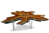 Teak Couchtisch LUHU - 120x120cm Tischplatte aus massiver Wurzelholz Baumscheibe im rustikalen Landhausstil, geeignet für Wohnzimmer, Wintergarten oder als Kaffeetisch