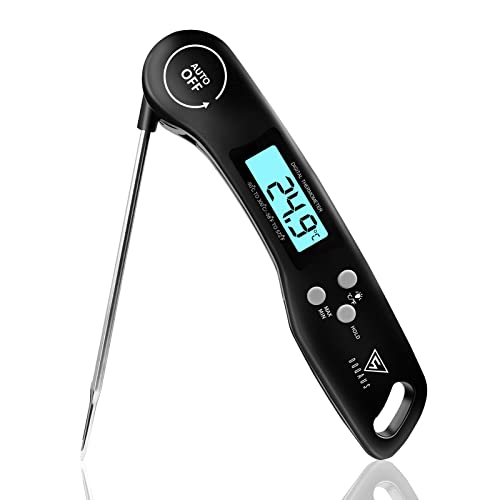 DOQAUS Grillthermometer Fleischthermometer Küchenthermometer Digital Thermometer mit 3s Sofortiges Auslesen, Faltbar Lange Sonde und LCD Bildschirm, Auto ON/Off für Küche, Grill, BBQ
