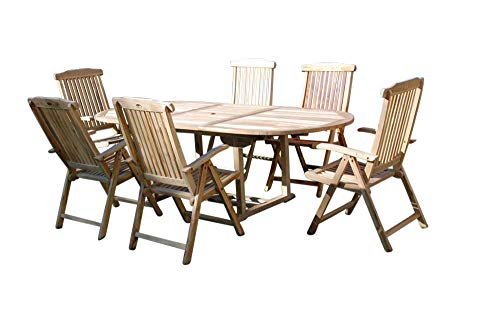 SAM 7-TLG Gartengruppe Aruba, Teak-Holz, Gartenmöbel, Sitzgruppe 1 x Tisch + 6 x Hochlehner