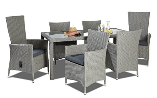 Hochwertige Garten Tischgruppe bestehend aus einem Tisch und sechs Stühlen Polyrattan mit rostfreiem Alugestell Gartenstuhl Sessel Rattan Stuhl Gartenstühle Gartenmöbel