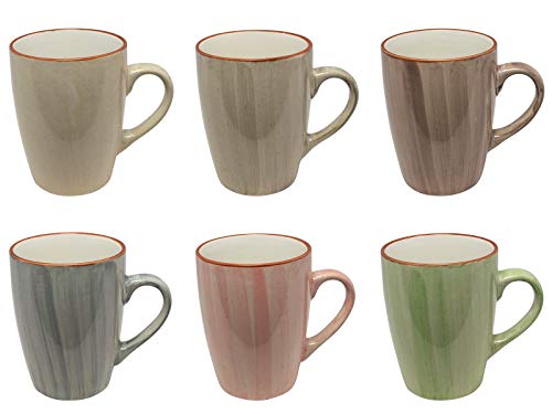 6er Set Kaffeebecher Handmade - 6 wunderbare harmonische Farben Tassen Geschirr Küche zu Hause 350 ml (6er SET GRUEN-ROSE-BLAU-TAUPE-GRAU-CREME)