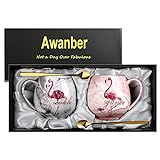 Flamingo Kaffeebecher 2er Set, Awanber Keramik Teetasse Kaffeetasse Geschenke - Beste Geburtstag Weihnacht Hochzeit Geschenke für Frauen, Freundin, Paare, Mutte – in Geschenkbox