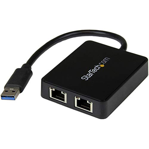 StarTech.com USB 3.0 SuperSpeed auf Dual Port Gigabit Ethernet LAN Adapter, 10/100/1000 NIC Netzwerkadapter mit USB-Port, Schwarz