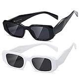 kimorn Rechteck Sonnenbrille für Frauen Männer Trendy Retro Trendy Sonnenbrille 90's Vintage Square Frame (Schwarz+Weißer Rahmen graue Linse)