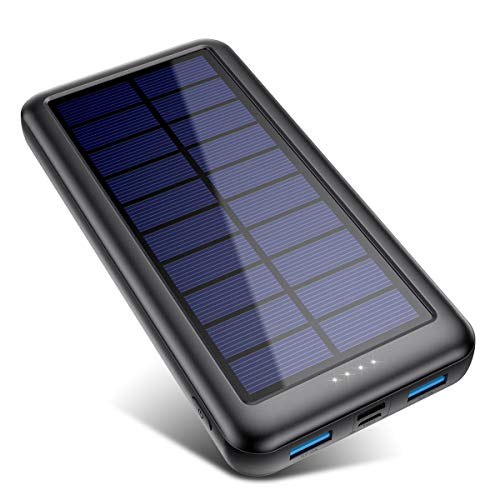 Solar Powerbank 26800mAh【iPosible Neueste S4 Solar Ladegerät】mit USB-C Eingang,Power Bank Externer Akku Akkupack mit 2 Ausgänge Tragbares Ladegerät für Handy Tablet und USB-Geräten für Camping-Schwarz
