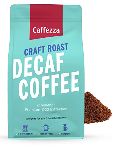 Caffezza® DECAF 500g - Entkoffeinierter Kaffee gemahlen - 100% Arabica Bohnen (gemahlen) - CO2 Methode, säurearm, Trommelröstung für alle üblichen Kaffeemaschinen, Filterkaffee, French Press
