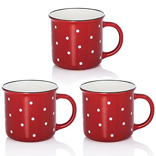 Weltbild Retro Kaffeebecher Porzellan 3er-Set - Tassen Set in rot & weiß mit 355 ml Fassungsvermögen | Kaffeebecher Set buntes Geschirr im Retro Design | Porzellan Kaffeebecher Set Kaffeetassen Set