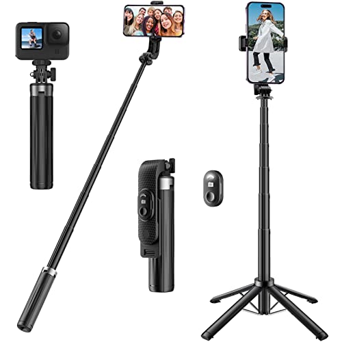 Kimwood Selfie Stick Quad-Stativ, Mini Bluetooth Selfie Stick Erweiterbar 40'', Selfiestick aus Aluminium【Stabil & Tragbar】, Selfie Stange mit Fernbedienung für iPhone, Samsung, Smartphones und Kamera
