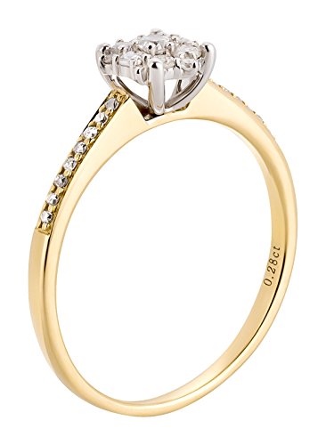 Ardeo Aurum Damenring aus 585 Gold bicolor Gelbgold Weißgold mit 0,28 ct Diamant Brillant Solitär-Ring Verlobungsring Solitaire