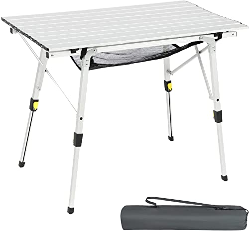 PORTAL Campingtisch faltbar klappbar Klapptisch Aluminium für 4 Personen tragbar leicht Camping Tisch Höhenverstellbar 90 x 53cm Silver