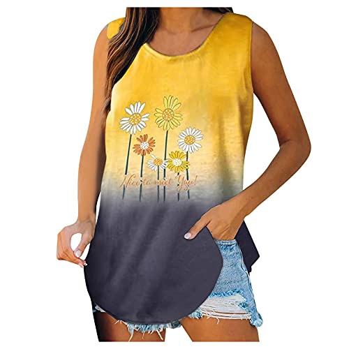 Damen T-Shirt Sommer Ärmelloses Tank Tops O-Ausschnitt T-Shirt mit farblich passendem Print für Damen