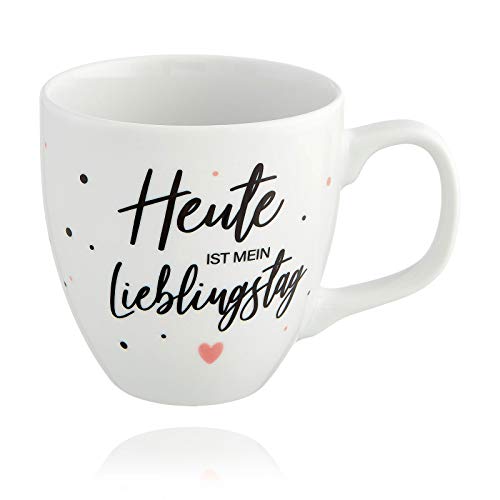 Him & I® - Jumbo Tasse mit Spruch Heute ist Mein Lieblingstag - 9,5 cm - 0,45 l - Porzellan Tasse groß - Kaffeetasse - Kaffeebecher - Geschenk Idee für Beste Freundin, Mama, Schwester & Kollegin