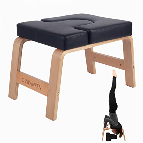 ovwanren Yoga-Kopfständer, Ständer, Yoga-Stuhl für Familie, Fitnessstudio, Holz und PU-Pads, lindert Müdigkeit und Aufbau des Körpers (schwarz)
