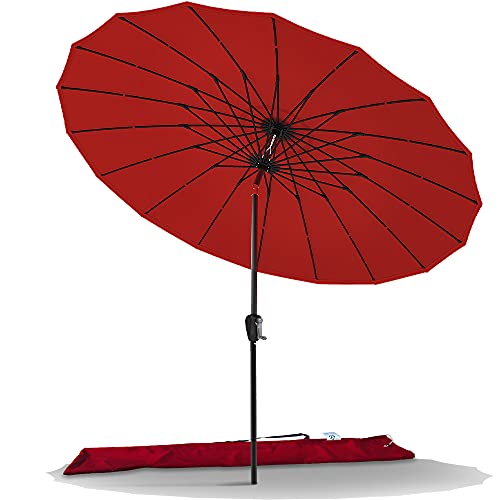 VOUNOT Shanghai Sonnenschirm 270 cm Rund mit Kurbelvorrichtung, Knickbar, Sonnenschutz UV-Schutz, Balkonschirm Gartenschirm Marktschirm mit Schutzhülle, Rot