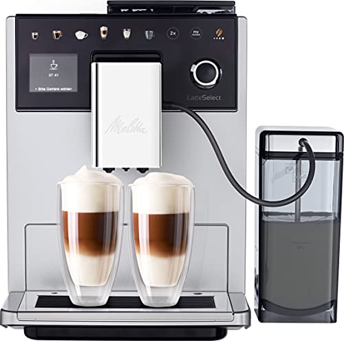 Melitta Latte Select Kaffeevollautomat mit Milchsystem, flüsterleisem Mahlwerk, Touch-Funktion, 12 Kaffeerspezialitäten und 2 Bohnenbehältern, F 630-201, silber