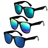 3 Stücke Retro 80er Sonnenbrille Herren Damen,Neon Party Brille Set,Vintage Sonnenbrille,Sonnenbrille UV Schutz,80er Lustige Sonnenbrillen Set für Outdoor (Blaue + Grüne + Mehrfarbige Folie)