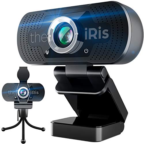 The iRis Webcam mit Mikrofon für Videoaufnahmen, Videokonferenzen, Studium, Gaming, Live-Streaming-Kamera, 1080P Kamera, USB HD Webcam, Webkamera für Desktop & Laptop mit Sichtschutzabdeckung & Stativ