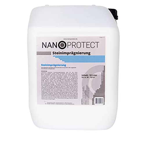 Nanoprotect Steinimprägnierung | Vorbeugend gegen Grünbelag und Einschmutzung | Ideal für Pflastersteine, Beton und Naturstein | 10 L für ca. 80 – 120 m²