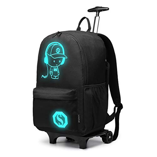 KONO Handgepäck Rucksack Tasche mit Rollen Business Trolley Reisetasche für Laptop Polyester (Schwarz)