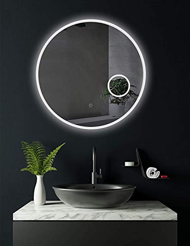 HOKO® Runder Badspiegel Hamburg 80cm, LED beleuchtet Warm- und Kaltweiß mit integriertem Kosmetikspiegel (3-fach), Badezimmerspiegel mit Licht aussen, Energieklasse A+ (WEEE-Reg. Nr.: DE 40647673)