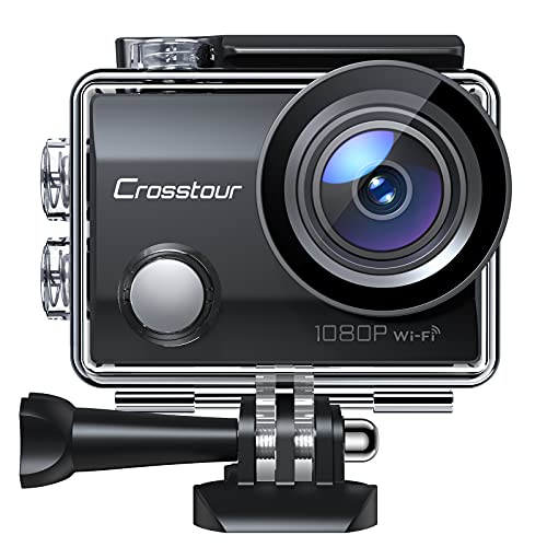 Crosstour Action Cam, CT7000 Unterwasserkamera WiFi Full HD 14MP Helmkamera mit 2' LCD 170° Weitwinkelobjektiv 2X1050mAh Akkus und Zubehör Kits