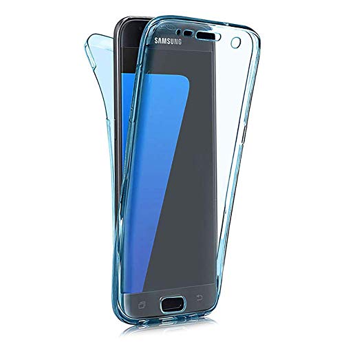 Karomenic 360 Grad Silikon Hülle kompatibel mit Samsung Galaxy S5 Fullbody Case Komplettschutz Handyhülle Vorne & Hinten Rundum Schutzhülle Ganzkörper Dünn Durchsichtige Bumper Etui,Blau
