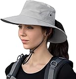 Uhky Damen Sommer Sonnenhut breite Krempe Outdoor UV-Schutz Hut Faltbarer Pferdeschwanz Bucket Cap für Strand Wandern (Grau)