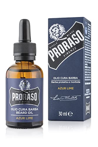 Proraso Beard Oil Azur Lime, 30 ml, Bartöl mit frisch-holzigem Duft, Bart Weichmacher pflegt Haut & Haar und schützt das Barthaar, Made in Italy