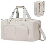 WANDF Leichte Faltbare Reisetasche 38L Wasserabweisende Sporttasche mit Rucksack Weekender Travel Gym Tasche Duffle Bag Fitnesstasche für Herren Damen (Beige, zum Patent angemeldet)