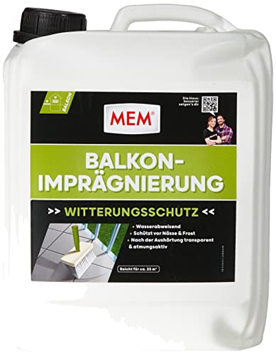 MEM Balkon-Imprägnierung, Für saugende Untergründe, Wasserabperleffekt, Wasserdicht und atmungsaktiv, Lösemittelfrei, 5 l