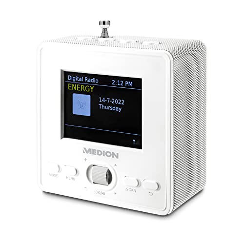 MEDION S66004 DAB+ Steckdosenradio mit Bluetooth (6,1 cm (2,4 Zoll) Farbdisplay, DAB Plus/PLL-UKW Radio mit je 40 Senderspeichern, Bluetooth 5.0, Teleskopantenne) weiß
