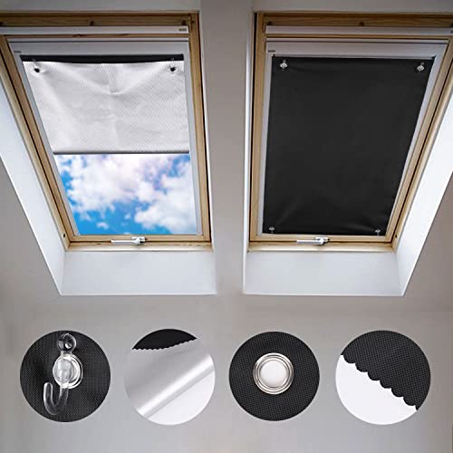 Johgee Dachfenster Rollo Thermo Sonnenschutz Silberbeschichtung Verdunkelungsrollo für VELUX Dachfenster GGU GGL GPU GPL GHU GHL GTU GTL GXU GXL (ohne Bohren mit Saugnäpfen,Größe 76x93cm)
