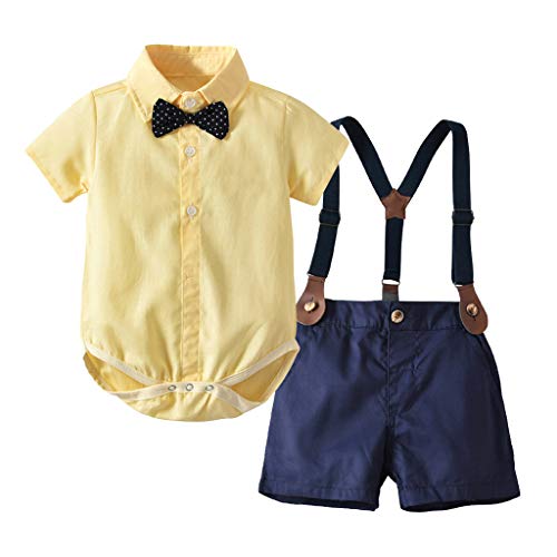 JERFER Säugling Baby Jungs Gentleman Krawatte Strampler und Kurze Hose Overall Outfits 3M-24M