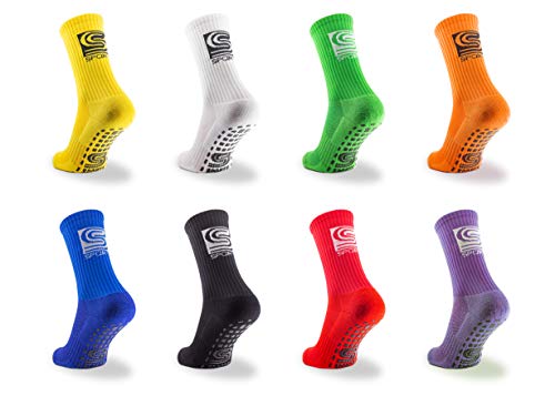 SB Sports ® Anti Rutsch Fußball Socken Sportsocken | rutschfest & elastisch | Herren & Damen | One Size EU 38 - 46 | Grip Fußballsocken | Tape Fussball Socken | (Weiß)
