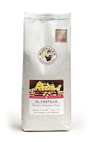 Murnauer Kaffeerösterei EL CASTILLO - Espressobohnen aus Brasilien - Premium Kaffee - von Hand frisch & schonend geröstet - Espresso und Filterkaffee - 1000g ganze Bohnen