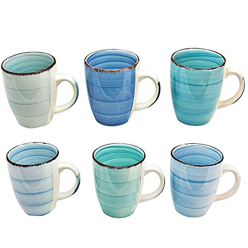 esto24 Design 6er Set Kaffeebecher Keramik 350ml in tollen Farben für Ihr liebstes Heißgetränk für Kaffee, Cappuccino und Latte Macchiato (Tasse Blau)