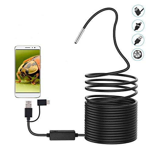 USB 2.0 Endoskop,Akozon 3 in 1 Endoskop Inspektions Kamera-5.5mm-20 Meter Schlange USB-720p Megapixel HD-IP67 wasserdichte Snake Kamera-6 verstellbaren Led Licht-für Smartphone Android,iPad,Tab