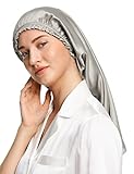 LilySilk Frauen Seide Mütze Schlafmütze mit elastischem Band für Damen Weiche Nachthaube verstellbare Schlafhaube Kopfbedeckung für langes Haar (Grau)